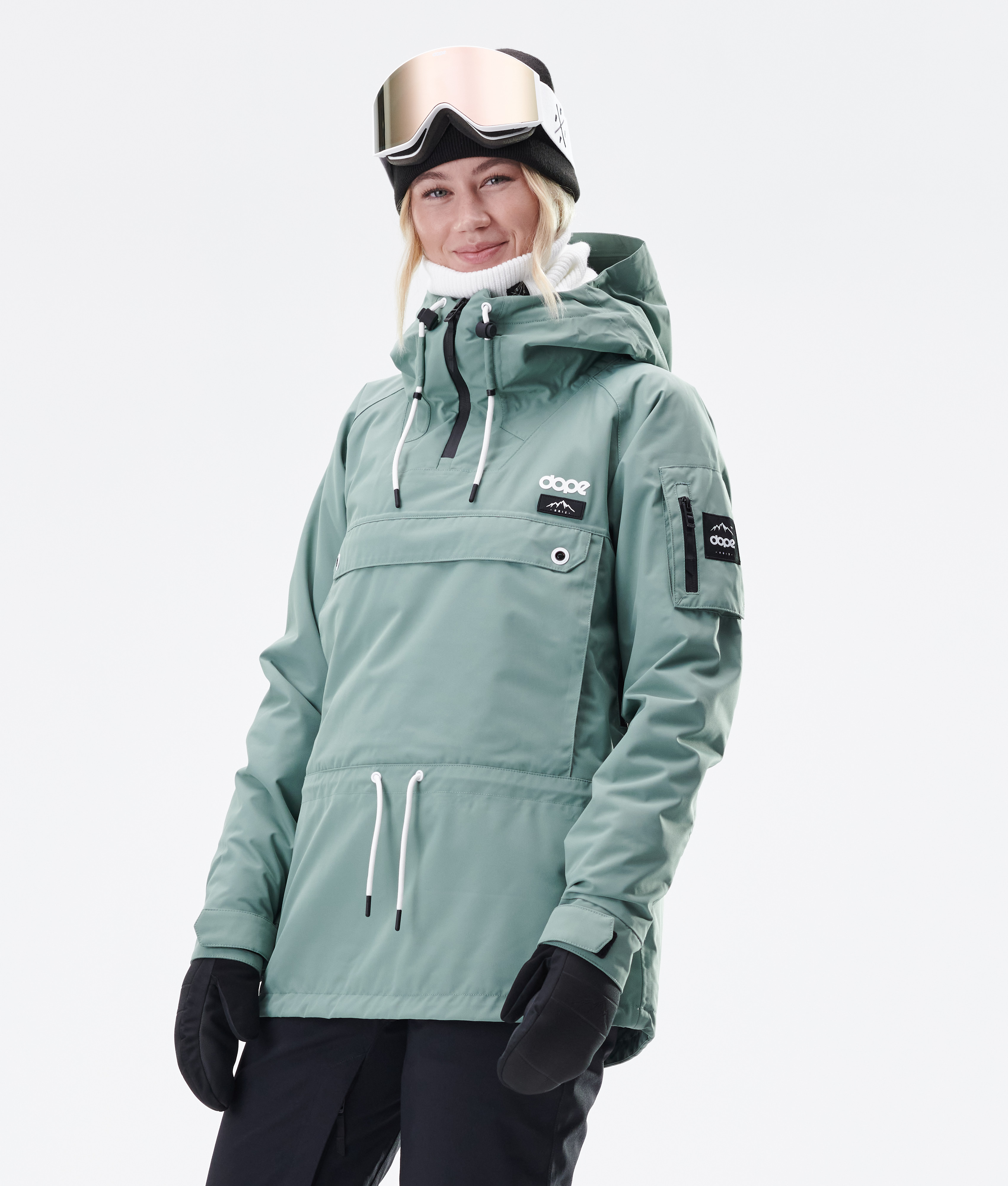 green snowboarding jacket