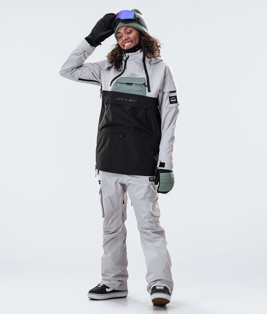 Dope Akin W Snowboard jas Dames Light Grey/Faded Green/Black