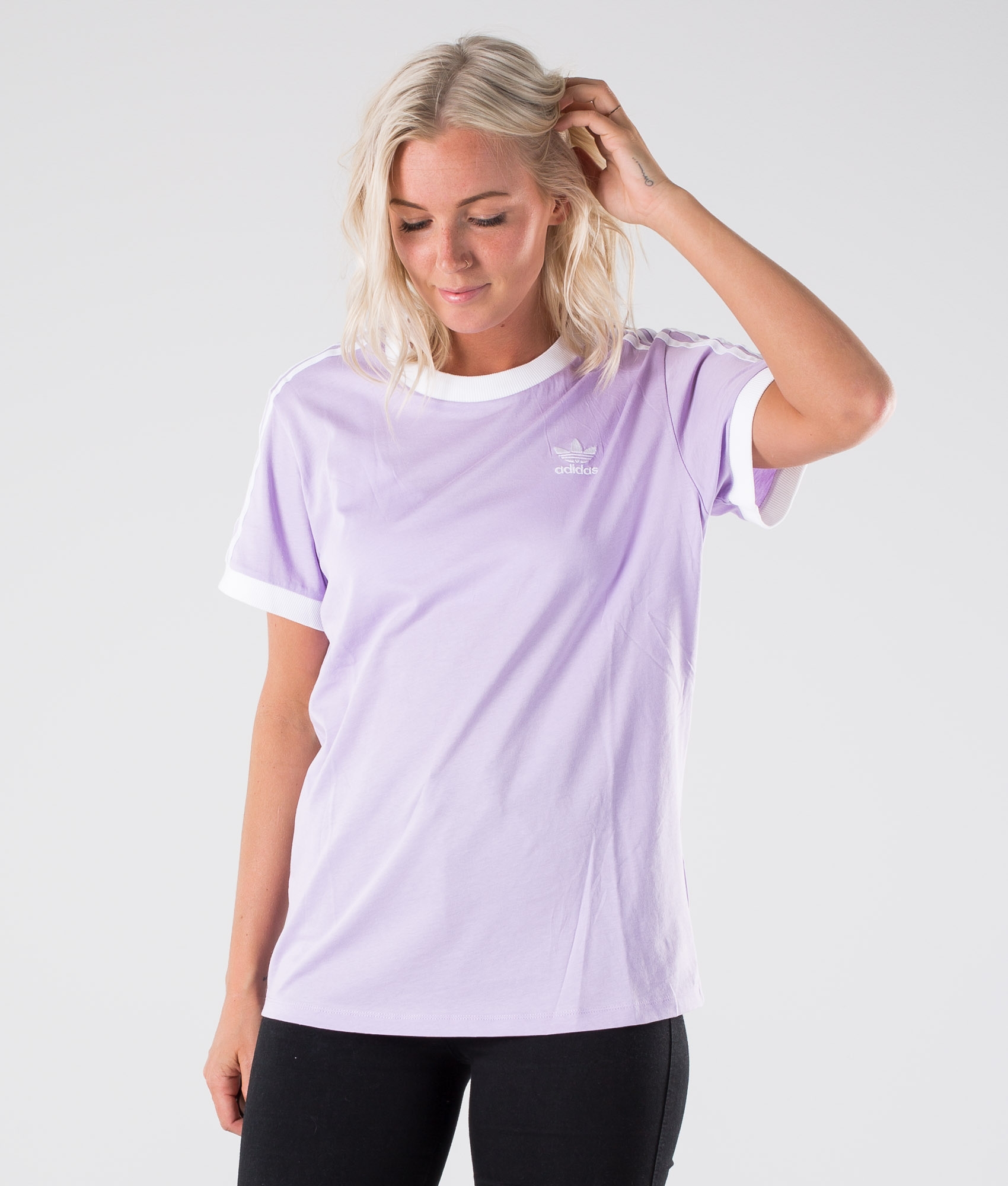 Adidas Originals 3 Stripes T Shirt Purple Glow Adidas Originals 3 Stripes T Shirt Purple Glow