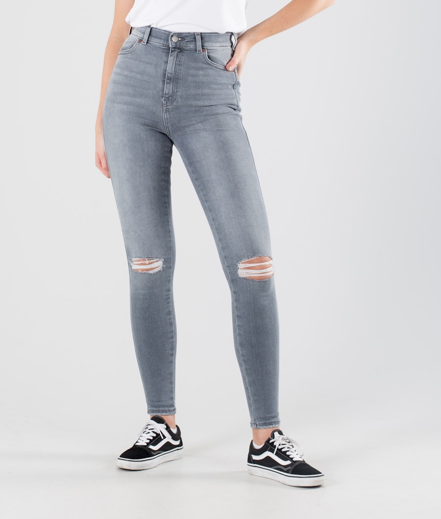 Dr Denim Moxy Pants Washed Light Grey Ripped