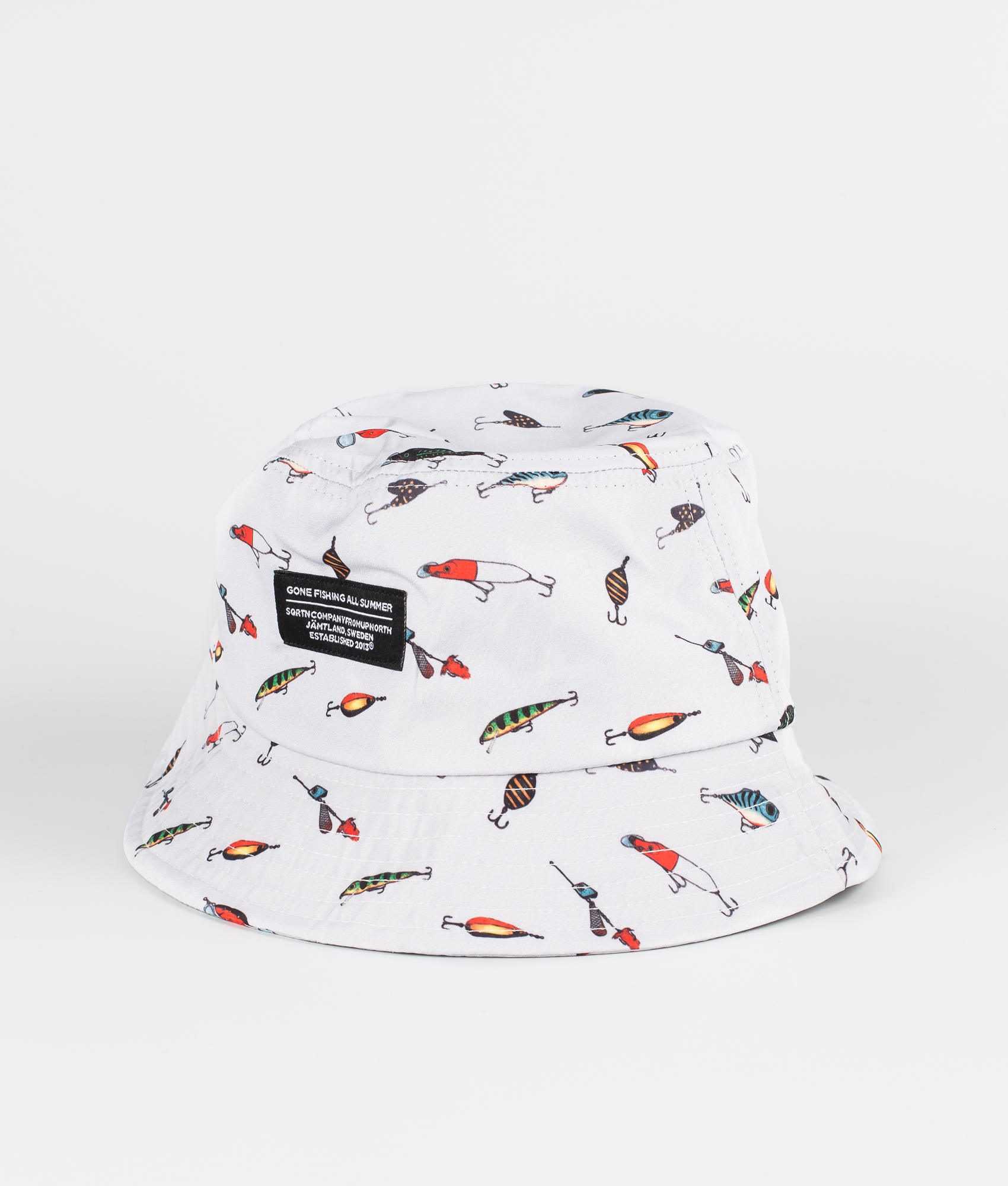 bucket hat with fishing lures