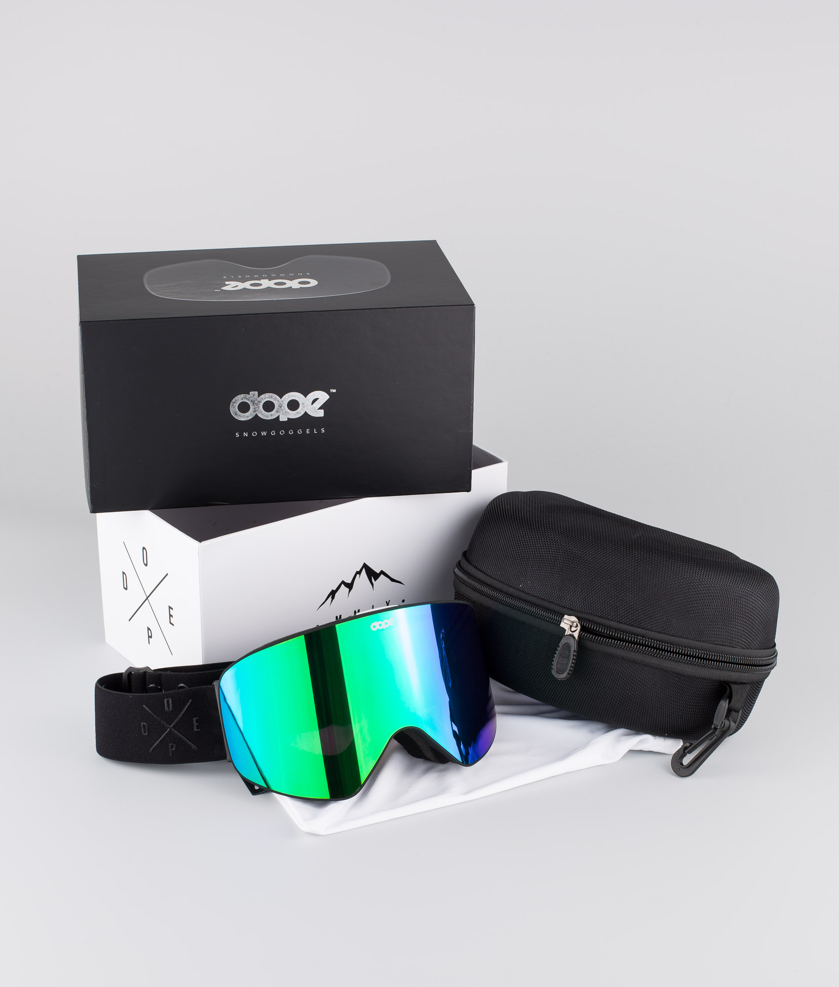 Dope Flush 2XUP Ski Goggles Men Black W/All Black Green Mirror