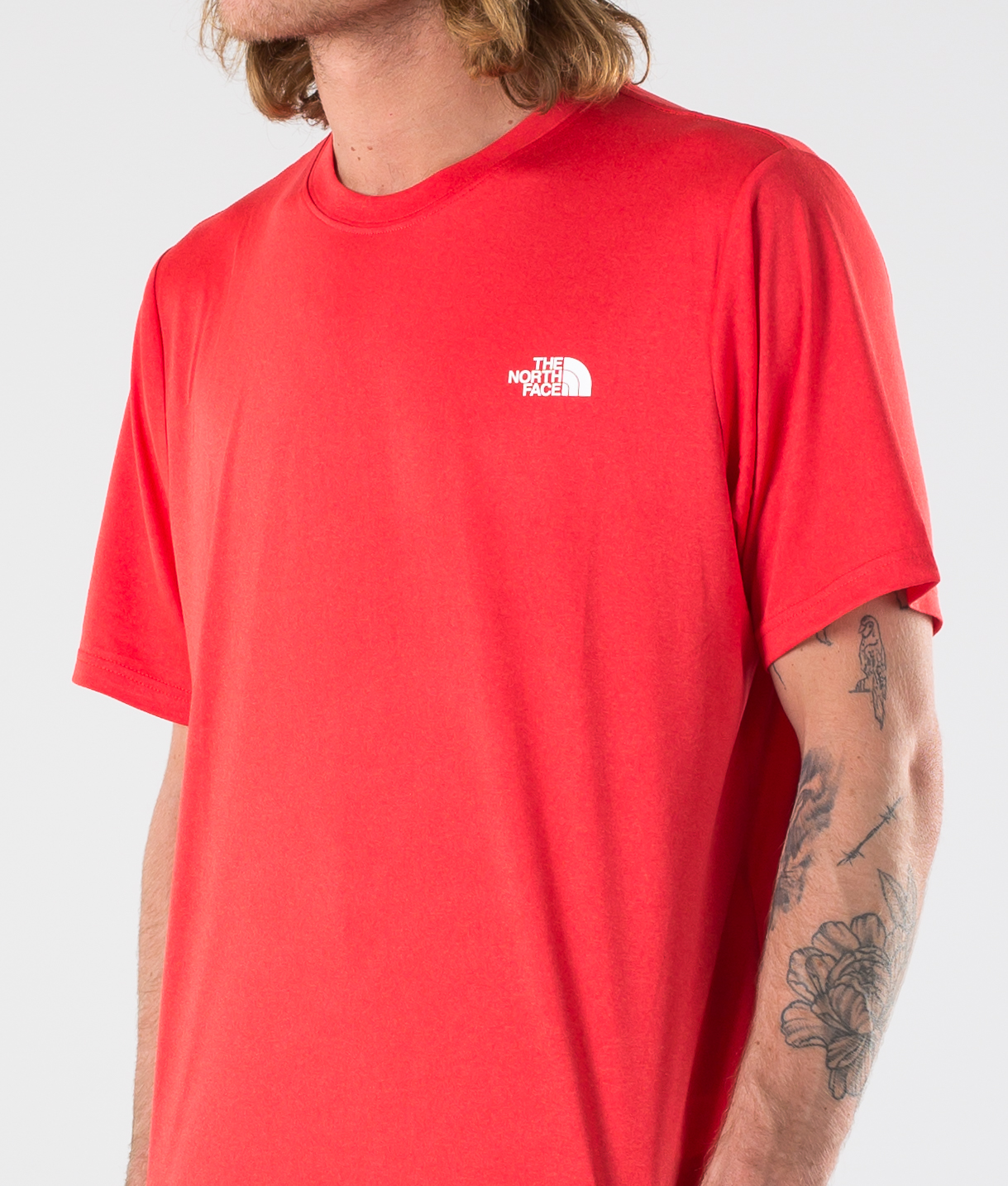red north face shirt