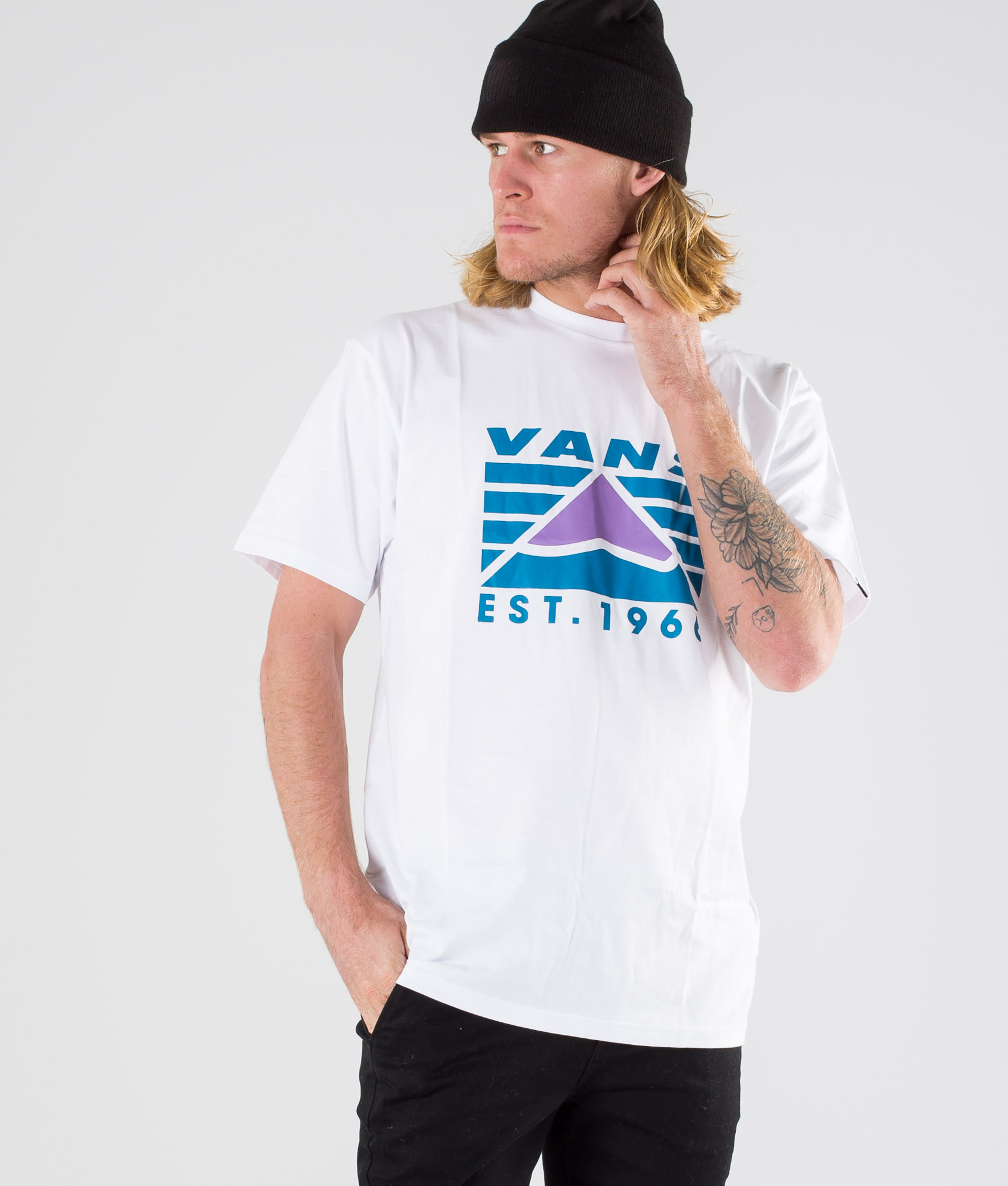 white and blue vans t shirt