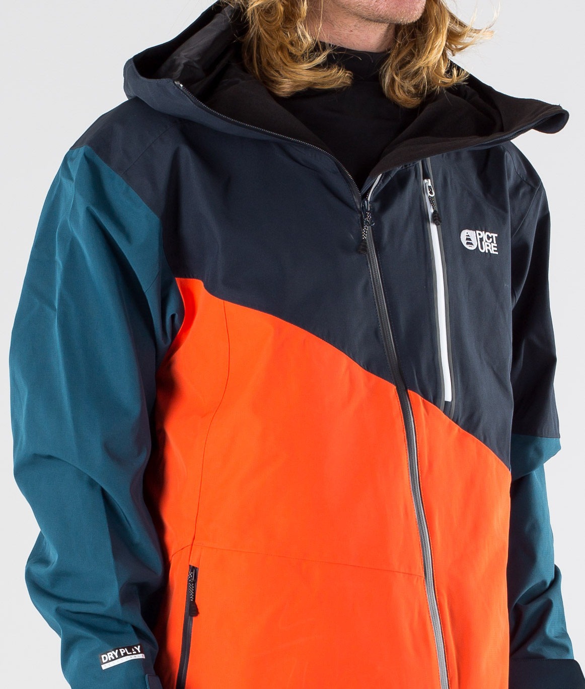 blue and orange snowboard jacket