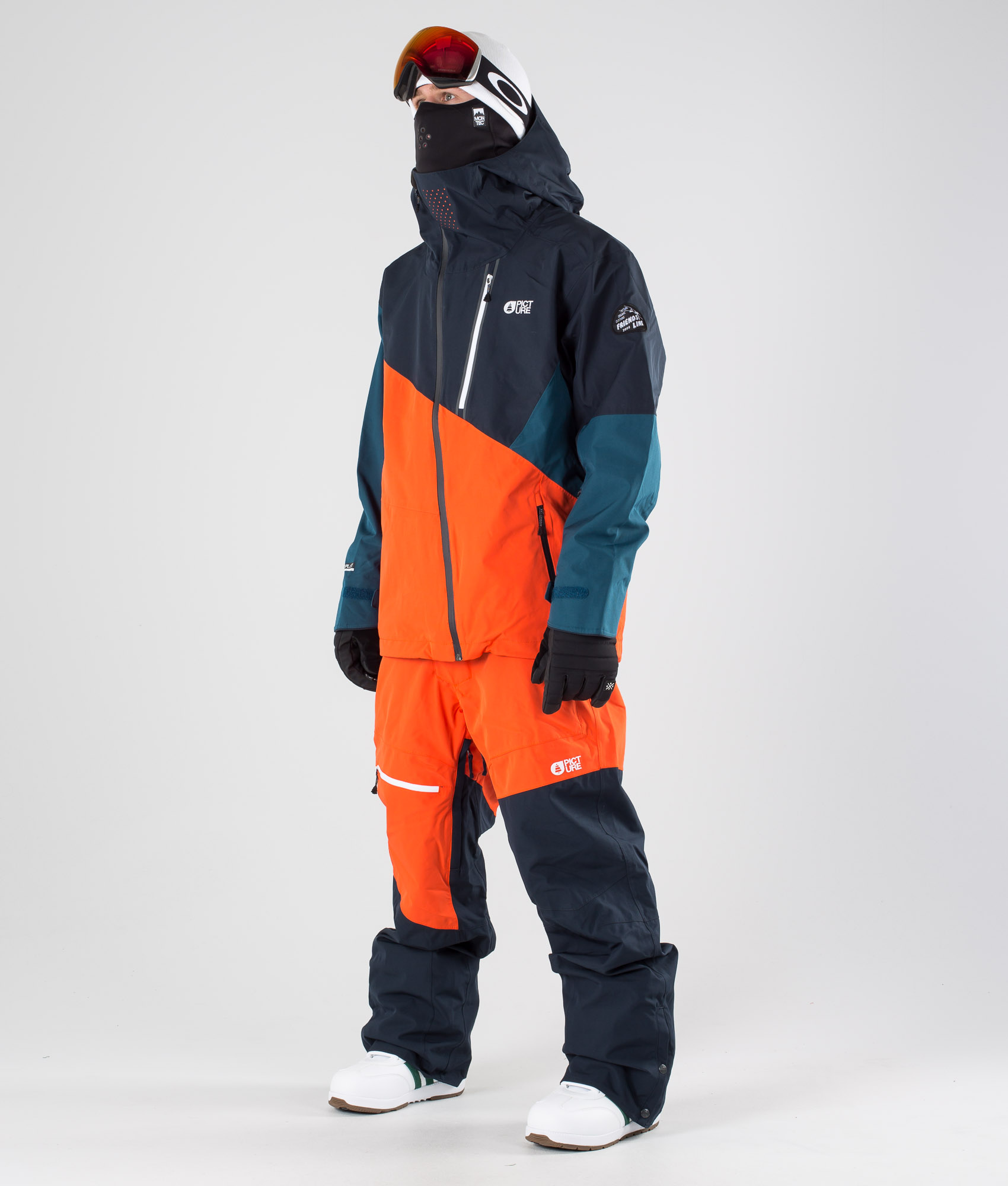 blue and orange snowboard jacket