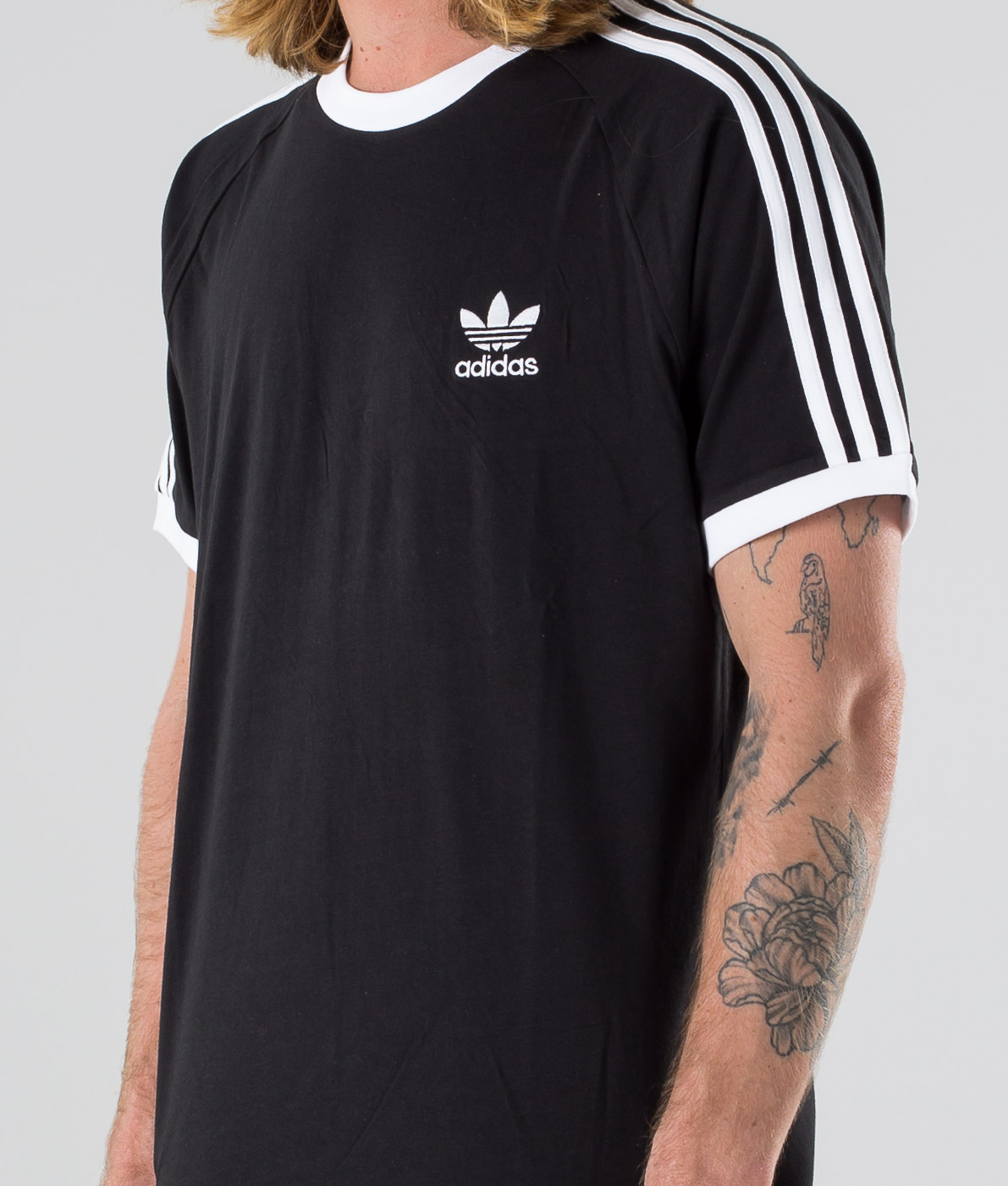 adidas black shirt with white stripes