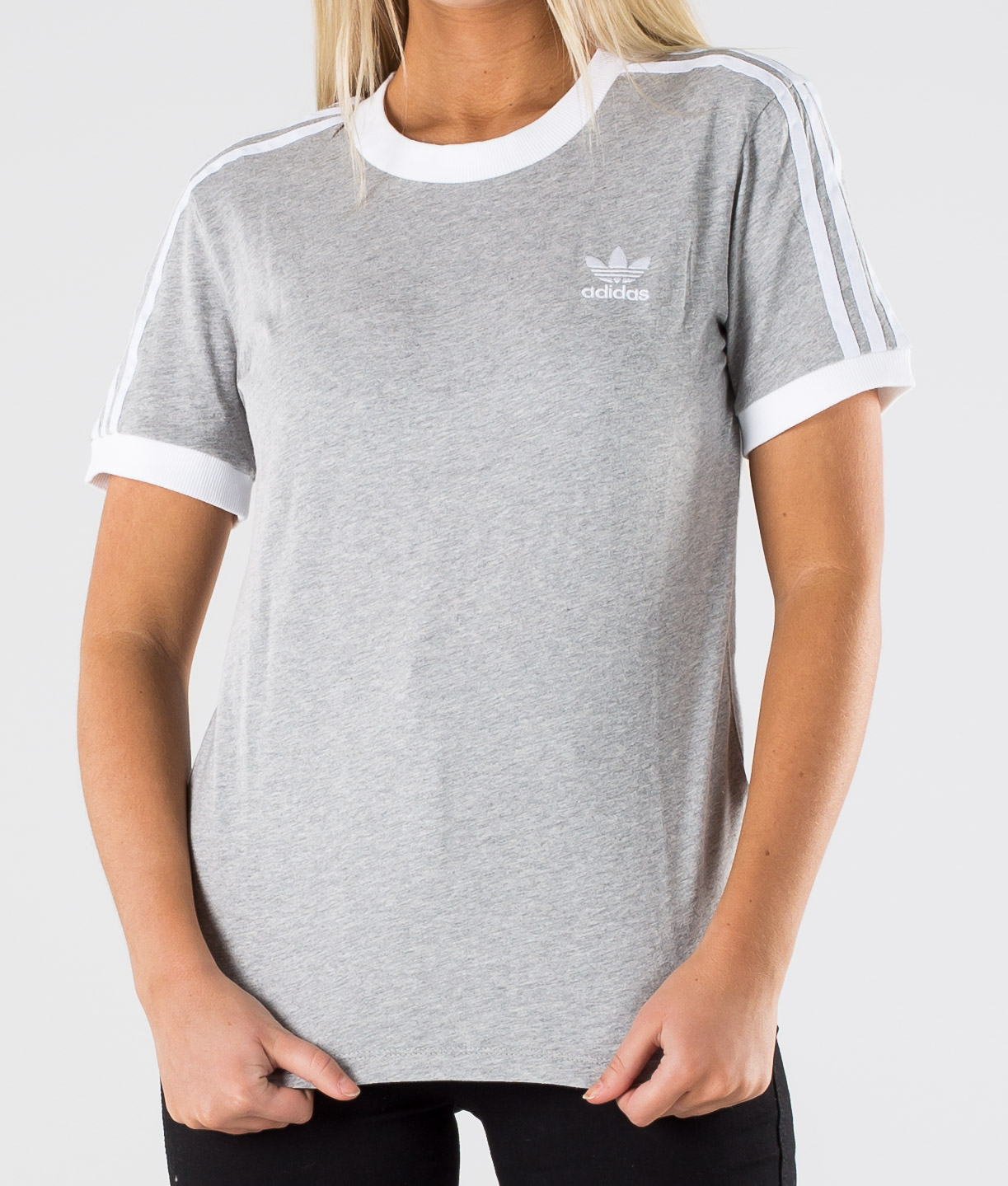 adidas originals 3 stripe t shirt grey