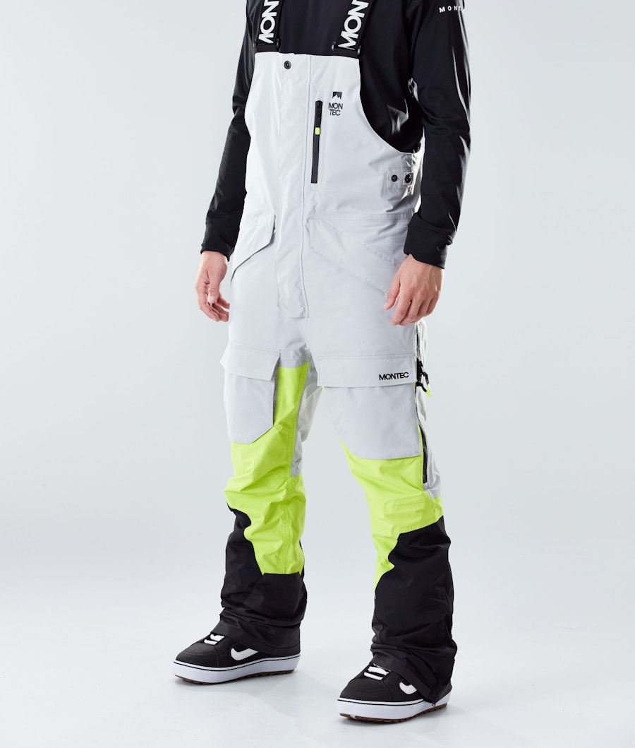 Fawk 2020 Snowboard Pants Men Light Grey/Neon Yellow/Black Renewed