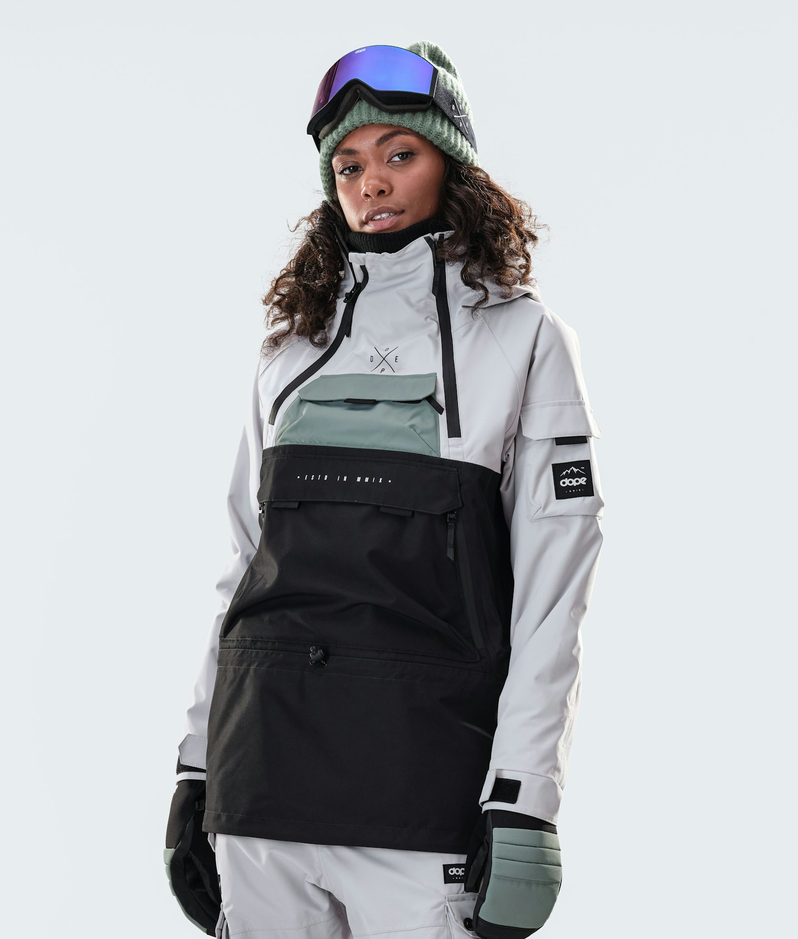 Akin W 2020 Snowboardjakke Dame Light Grey/Faded Green/Black
