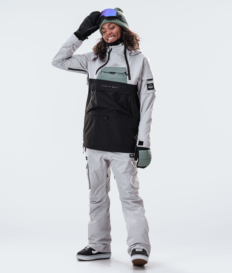 Dope Akin W 2020 Snowboardjakke Dame Light Grey/Faded Green/Black