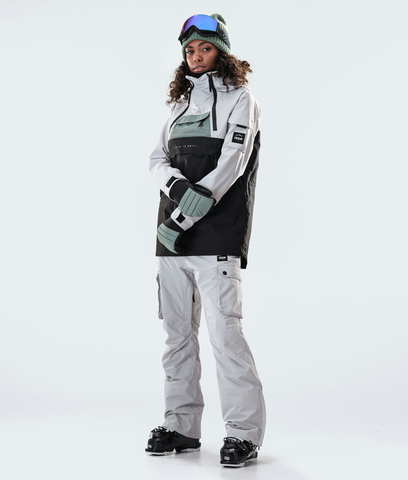 Dope Akin W 2020 Ski jas Dames Light Grey/Faded Green/Black