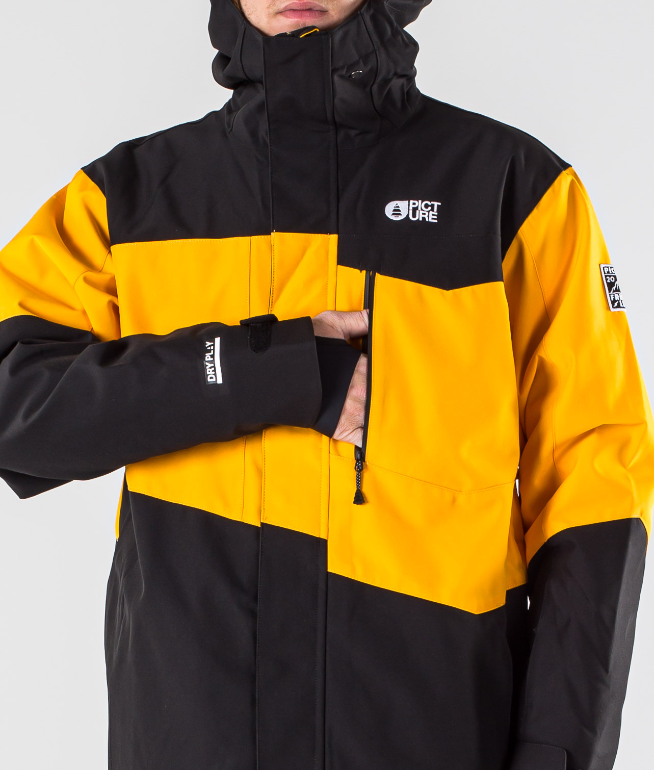 yellow and black snowboard jacket