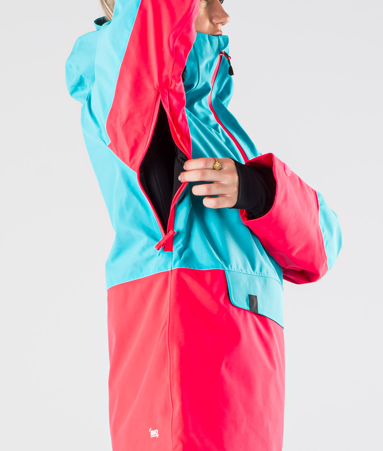 light blue pink jacket