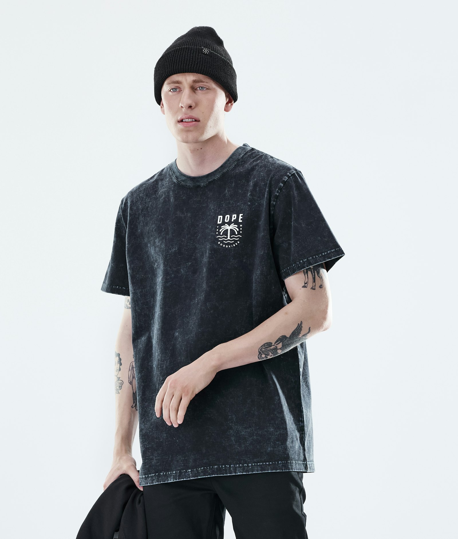 Dope Daily T-shirt Herre Palm Bleached Black