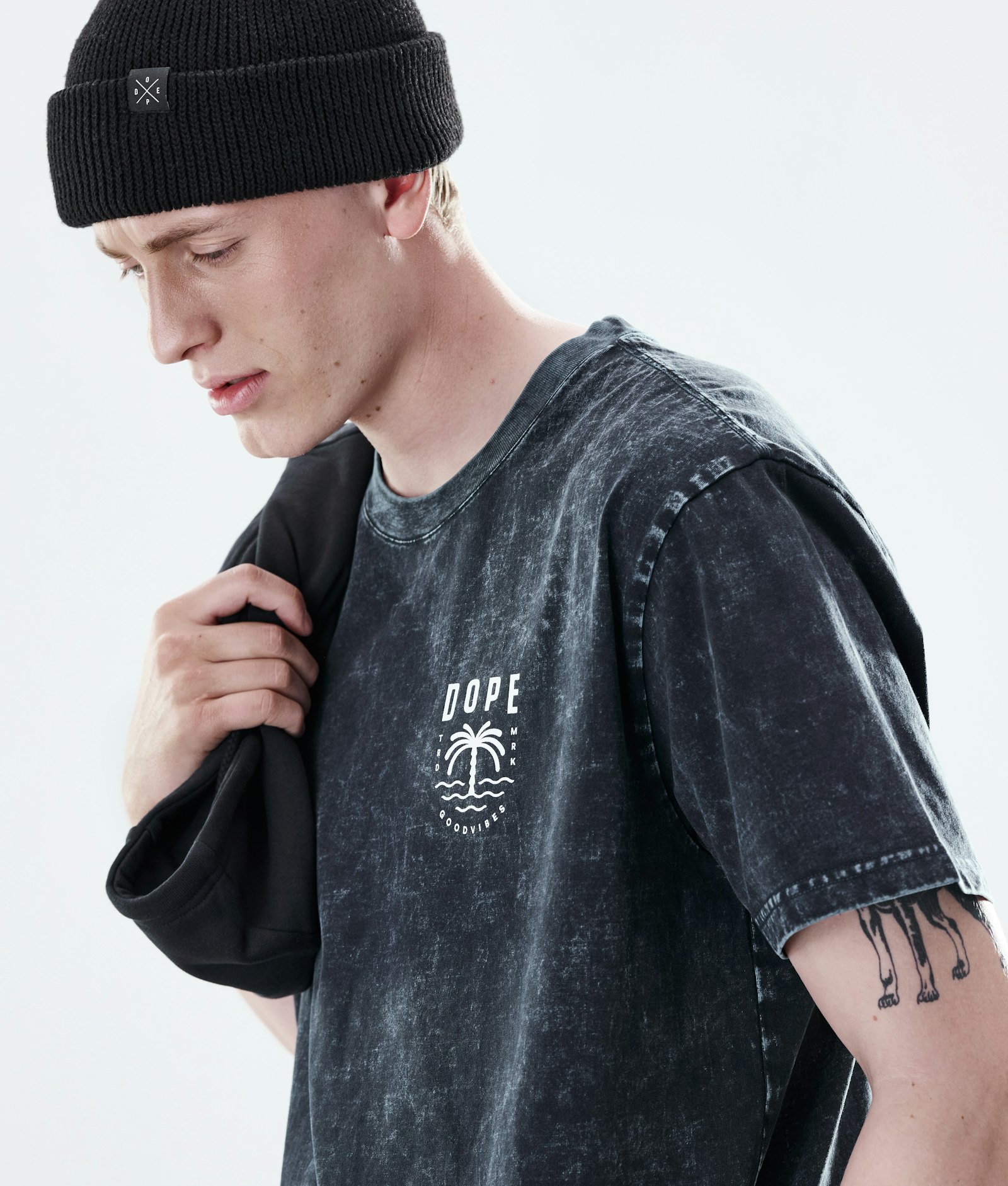 Daily T-shirt Herre Palm Bleached Black