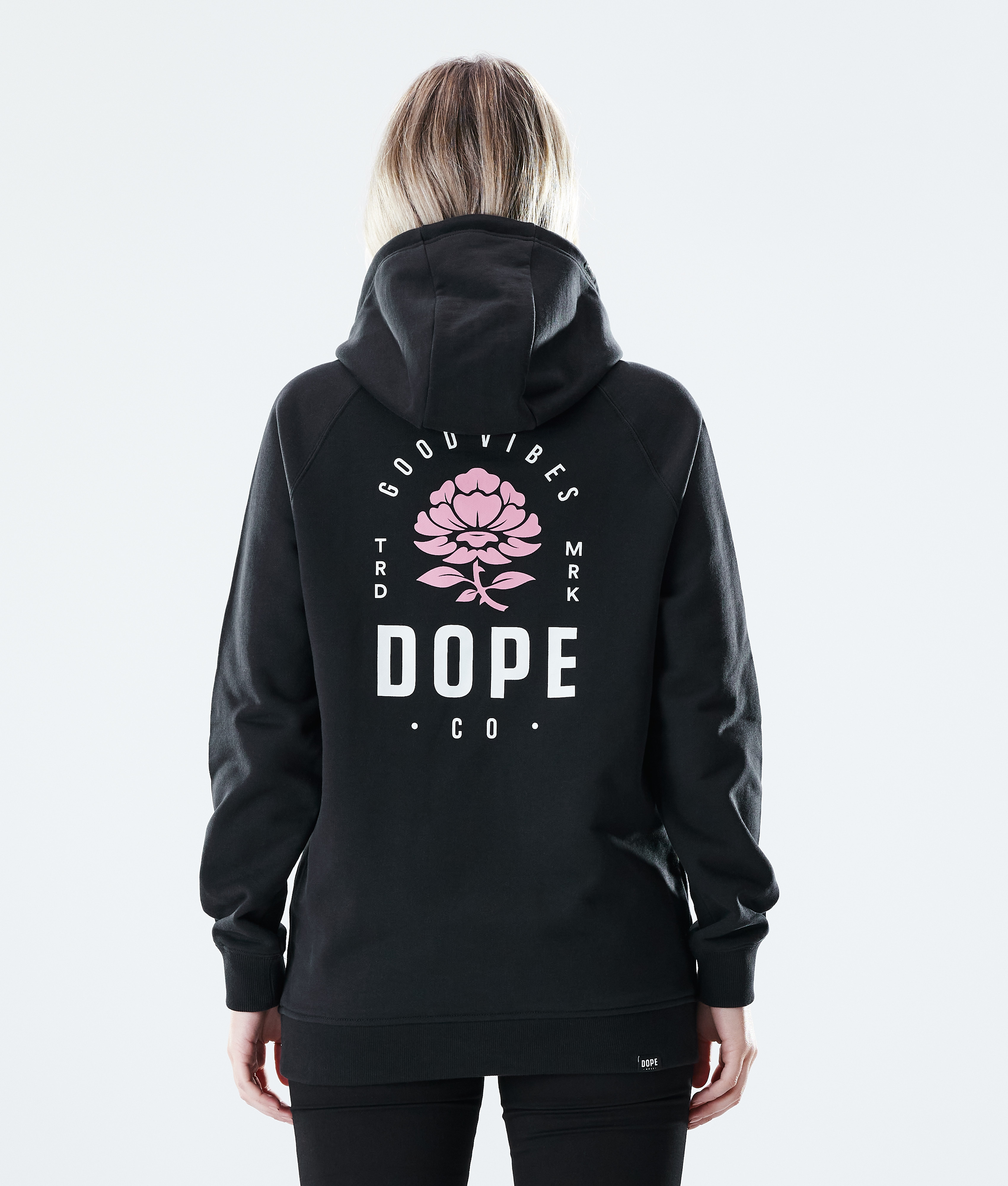 Pink hoodie with 2025 black rose