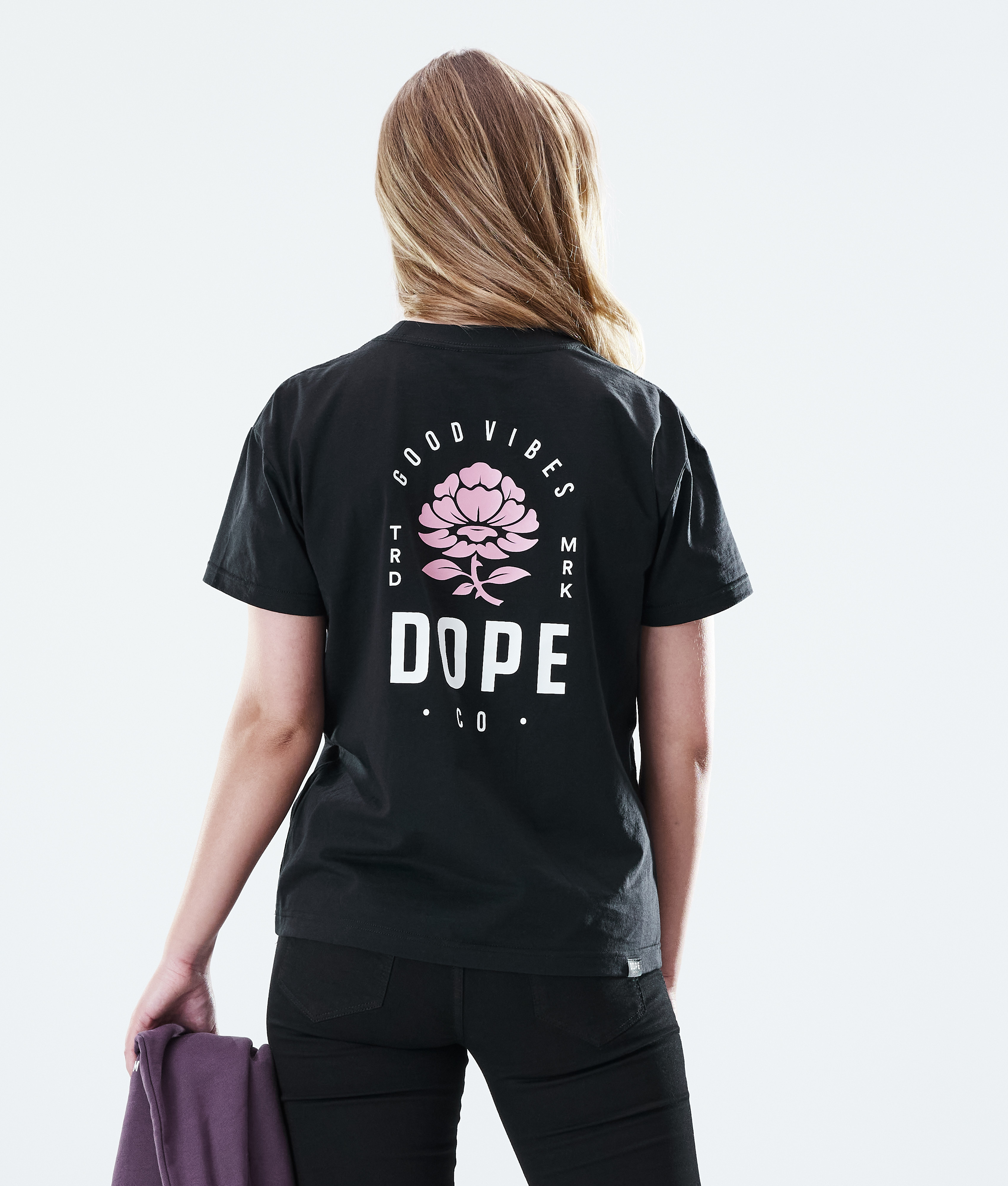 Black T-shirt Women Regular Rose Dope