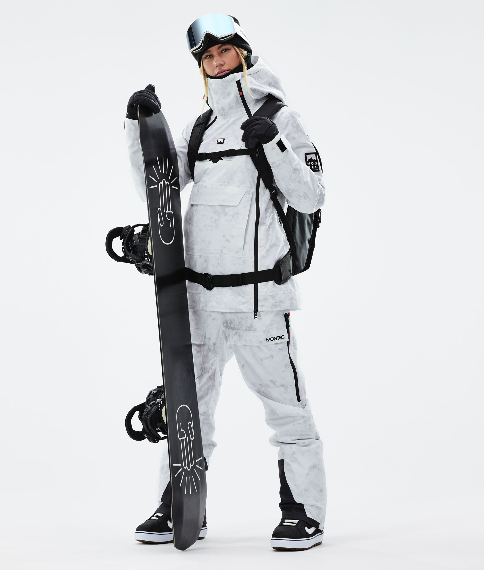 all white snowboard outfit