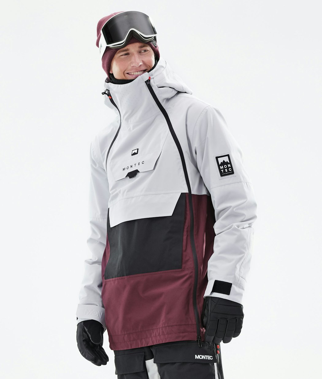 Doom 2021 Snowboard Jacket Men Light Grey/Black/Burgundy