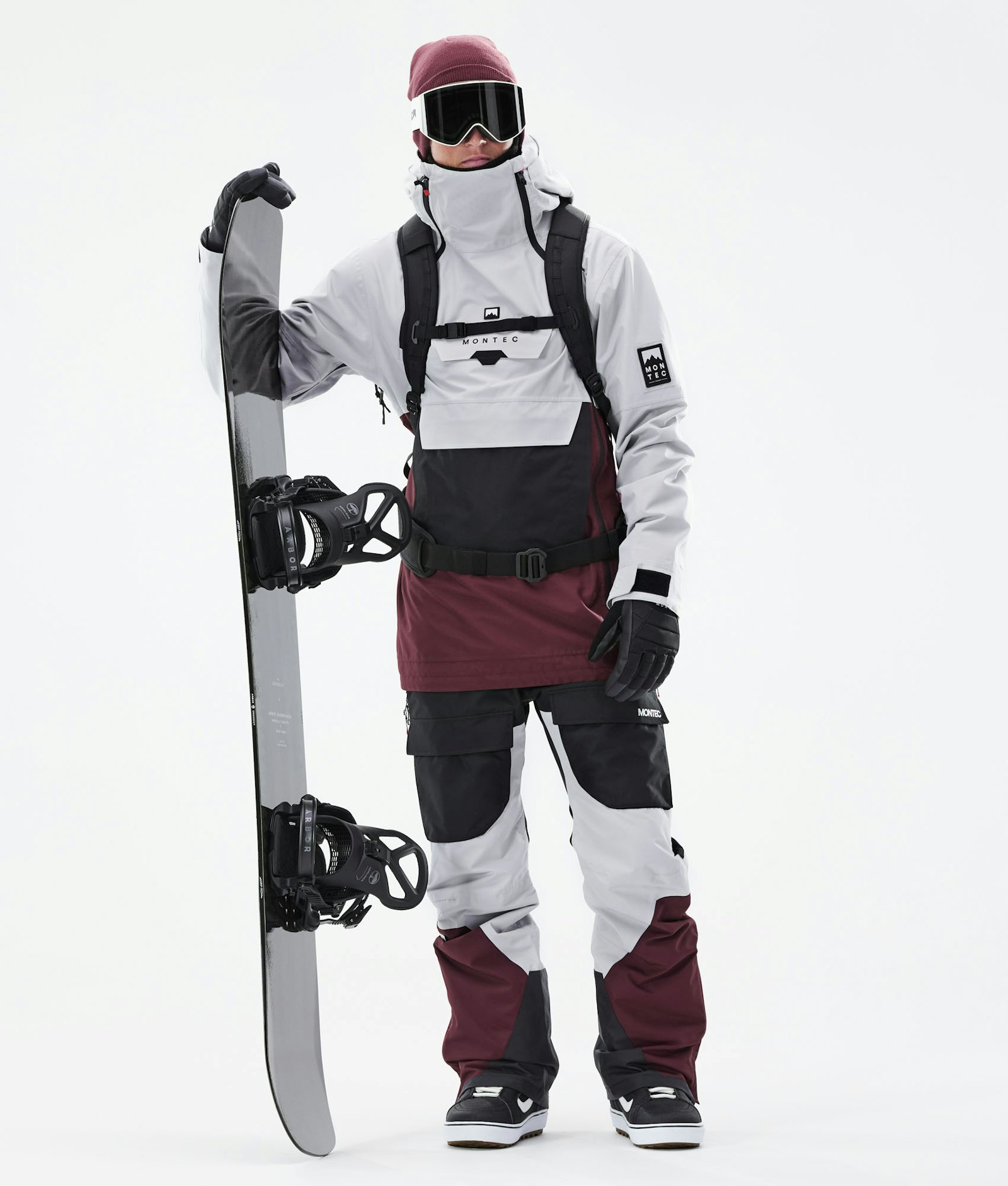 Montec Doom 2021 Veste Snowboard Homme Light Grey/Black/Burgundy
