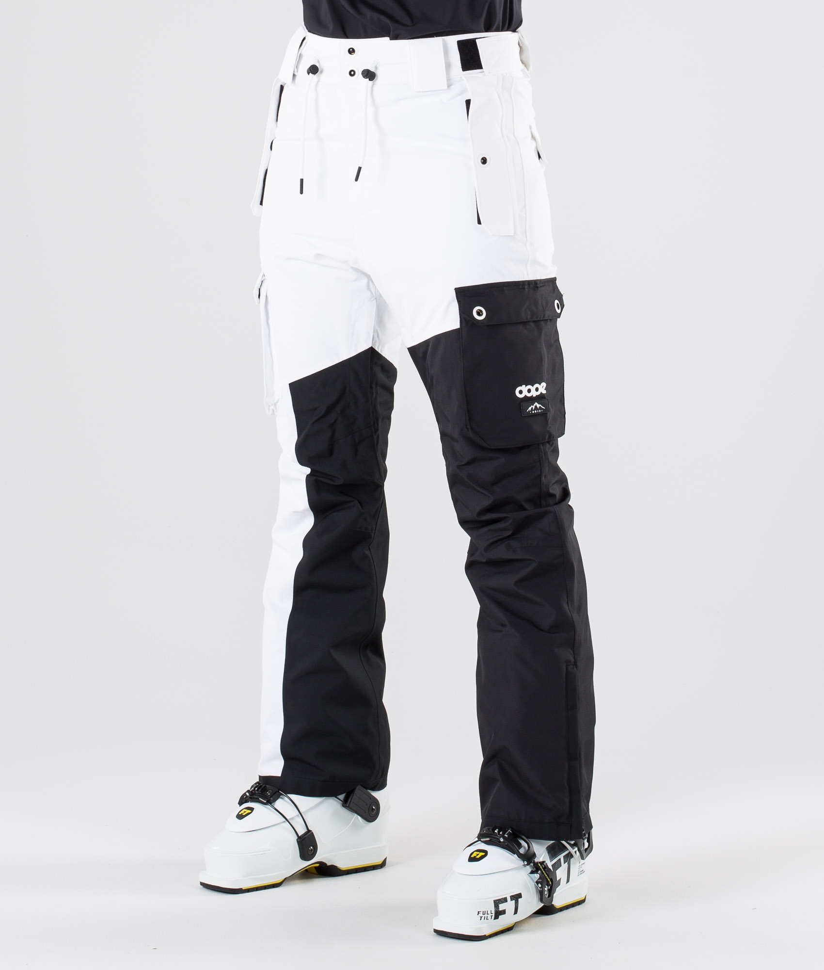 black and white ski coat