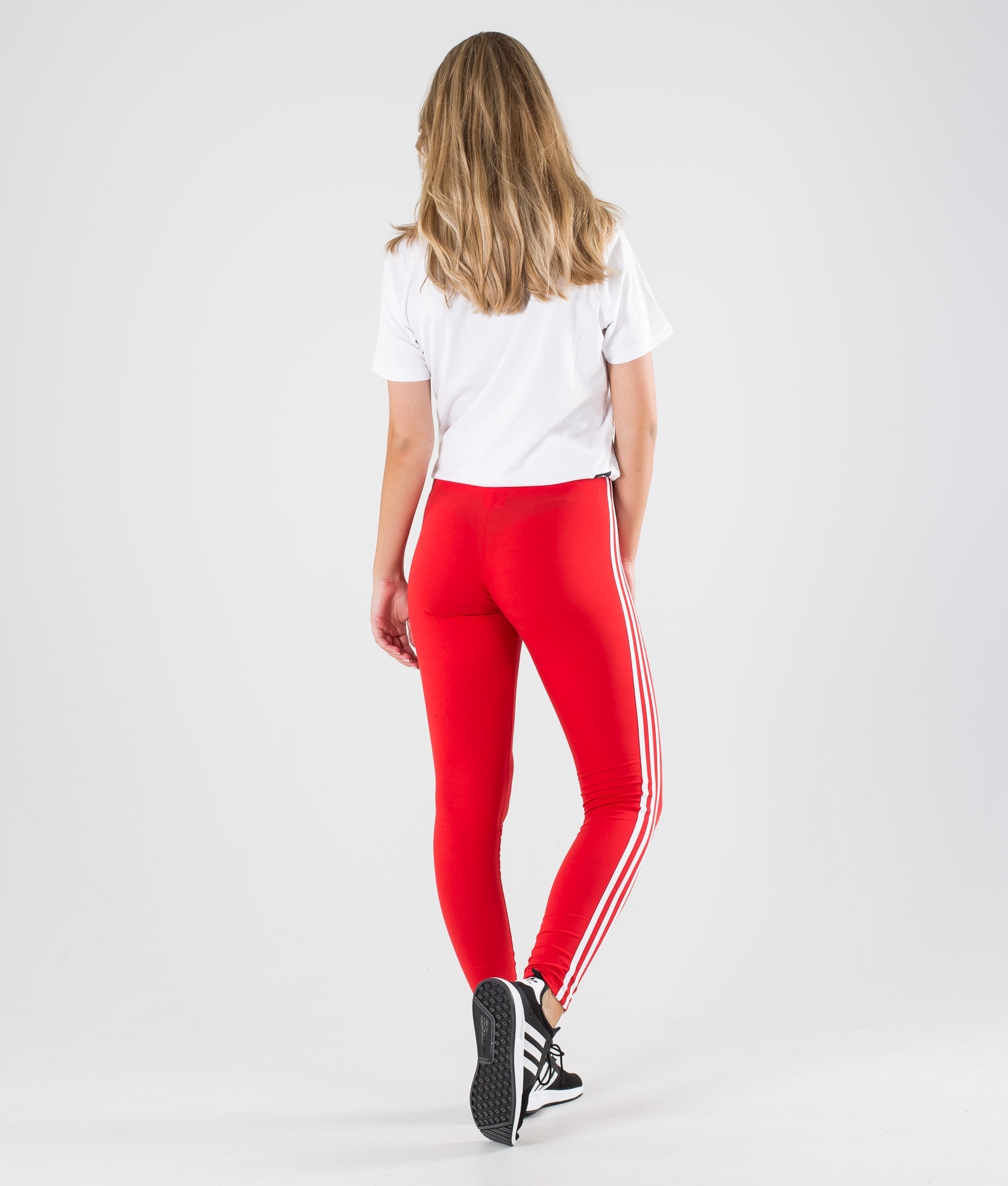 adidas red 3 stripe leggings