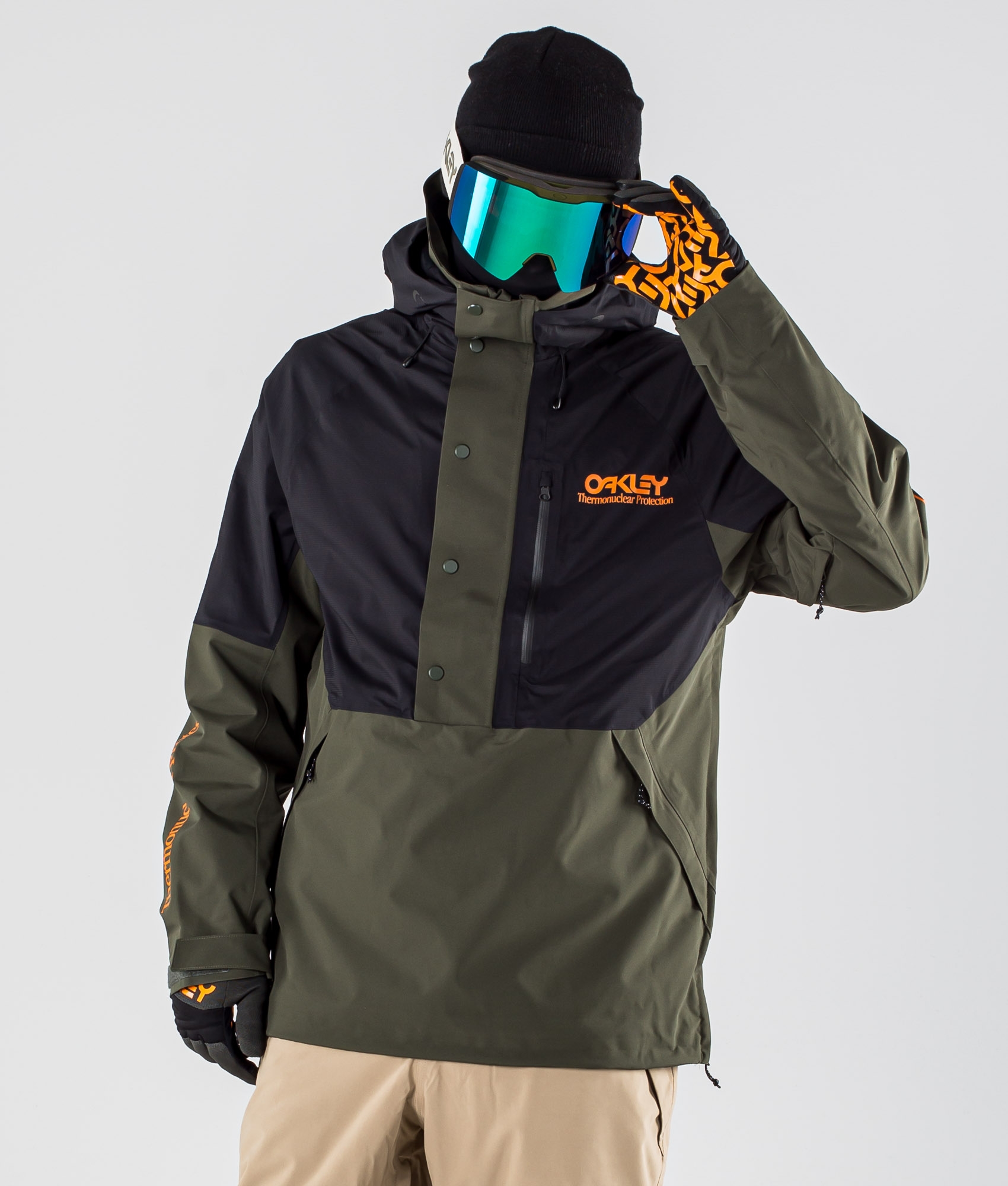 Oakley Lined Shell Anorak Ski Jacket Men Black/Green 