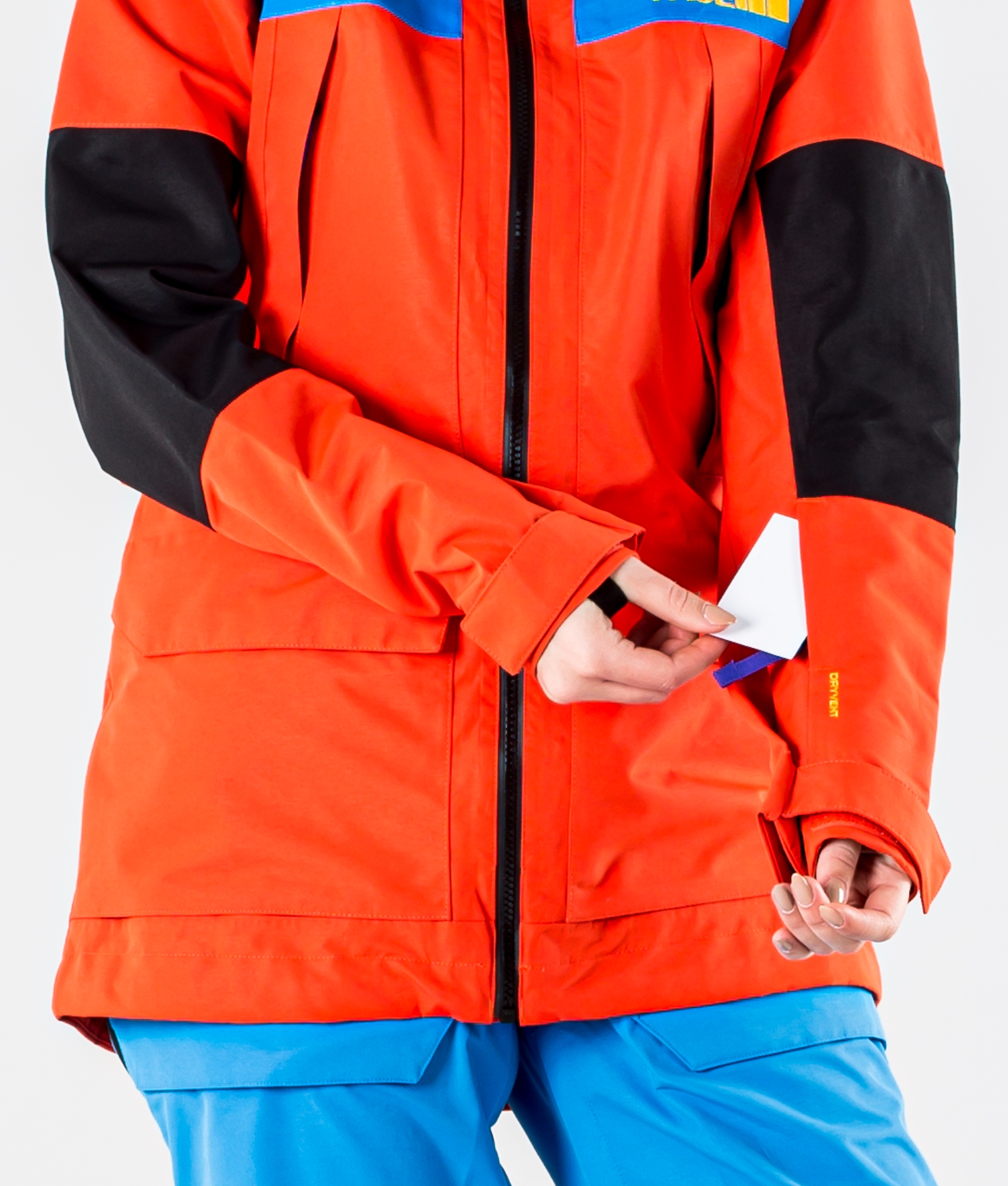 blue and red north face jacket